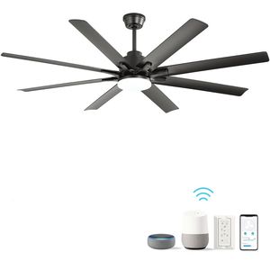 66-Inch Modern LED <b>Ceiling</b> Fan with Dimmable <b>Light</b> 8 ABS Blades Smart Remote Control Reversible DC Motor Black for Home <b>Office</b> - Product Image 1