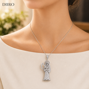 Collar con Colgante de Esqueleto de Moissanita en Oro Blanco Vermeil de 14K, Forma Redonda Brillante, Dije de Diamante, Colgantes Unisex - Product Image 4