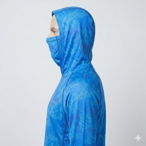 Men's Quick dry <b>Blue</b> Camouflage Hooded Fishing Shirt <b>Long</b> <b>Sleeve</b> UV Protection Quick Dry Anti-Uv Pullover breathable <b>Top</b> - Product Image 5