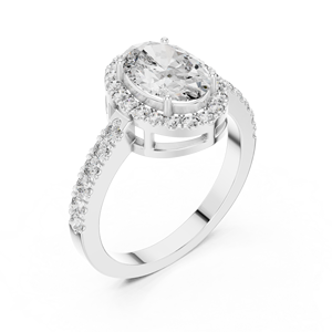 Anillo de compromiso moderno con halo de diamantes de laboratorio ovalados en oro rosa, anillo de diamantes de corte ovalado con halo oculto y pavé, joyería de diamantes - Product Image 4