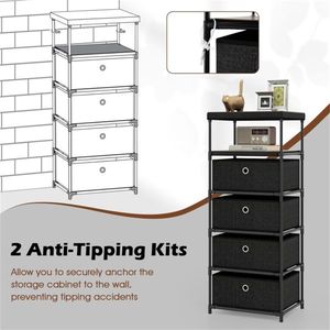 Industrial Wood Top Metal Frame Anti-Tipping 4-Drawer Fabric Storage <b>Cabinet</b> Removable Foldable Drawers <b>Rustic</b> Brown Organizing - Product Image 4