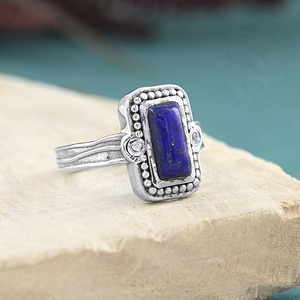 925 Sterling Silver Rectangle <b>Lapis</b> <b>Lazuli</b> <b>Ring</b> for Women Handmade Vintage Geometric Blue Gemstone Statement <b>Ring</b> - Product Image 5