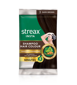 Streax Insta <b>Shampoo</b> <b>Hair</b> <b>Colour</b> For Unisex Long-Lasting Instant <b>Colour</b> - Dark Brown [0.61floz(18ml) Pack of 10] - Product Image 1