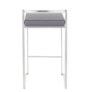 Contemporary Fuji Counter <b>Stool</b> by Fuji Set of 2 Stainless Steel with Grey Faux <b>Leather</b> Cushion Stackable Dining Chairs - Product Image 5