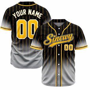 Maillot de baseball Sinewy pour homme, personnalisable avec nom et numéro, rayures noires et jaunes, anti-humidité, manches courtes, coupe classique, toutes saisons - Product Image 1
