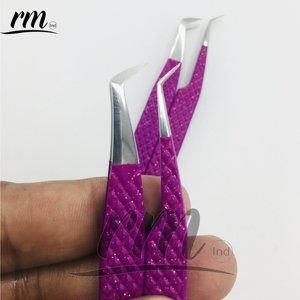 Pince à épiler en acier inoxydable RMI, revêtement violet, pointes dentelées de précision, 10 mm, modèle RMI-AS-EET-171023 pour extensions de cils - Product Image 6
