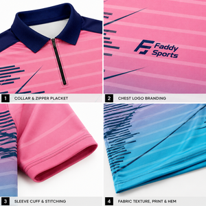 Polo personnalisé par sublimation pour homme, séchage rapide, col zippé 1/4, pour golf, tennis, sport, respirant, maillot de sport d'équipe, vente en gros - Product Image 4
