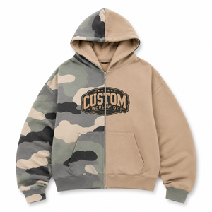 Custom Split <b>Camo</b> Zip Up <b>Hoodie</b> Two Tone Heavyweight Fleece Zip Sweatshirt <b>Men</b> Graphic Full Zipper Colorblock Streetwear Jacket - Product Image 2