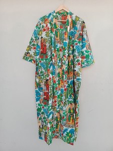 Bata Kimono de Algodón Suave con Estampado de Dibujos Animados para Mujer, Camisón de Verano Hecho a Mano ODM con Cuello en V y Cintura Elástica de Longitud Completa - Product Image 5