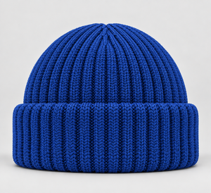 Gorro de Punto de Doble Capa, Color Azul Rey, con Borde Plegado, Cálido para Invierno, Logotipo Bordado Personalizado, 100% Algodón, Unisex, Uso Diario - Product Image 3