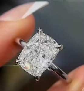 925 Moissanite Classic 4.5Ct <b>Cushion</b> Cut Engagement <b>Ring</b> Travel <b>Ring</b> In Sterling Silver White Gold Plated Moissanite <b>Ring</b> - Product Image 1