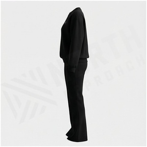 Conjunto Deportivo de 2 Piezas para Mujer, Sudadera de Cuello Redondo y Pantalones Jogger, Color Sólido, Corte Holgado Informal, Algodón de Peso Medio, Otoño - Product Image 3