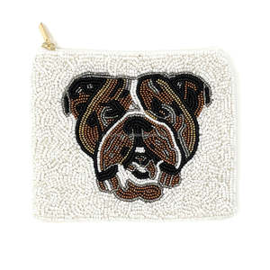 Custom Bulldog Beaded <b>Crystal</b> Rhinestone Coin Purse Seed Bead Zipper Pouch Handcrafted <b>Animal</b> Face Gift Handmade Party Natural - Product Image 1