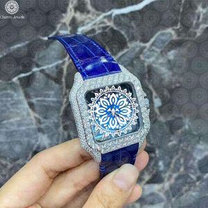 Montre de luxe pour homme Charm_Jewells en acier inoxydable 40 mm avec lunette sertie de diamants arc-en-ciel, boîtier mécanique analogique, date automatique, bouton poussoir caché - Product Image 2