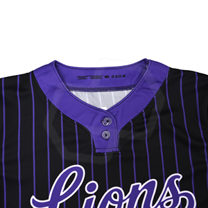 Camiseta de Béisbol Sublimada de Poliéster a Rayas Negras y Moradas, de Dos Botones, Unisex, Manga Corta, Transpirable y que Absorbe la Humedad, al por Mayor - Product Image 3