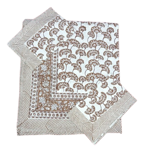 Jaipur Handmade <b>Block</b> Printed Intricate Floral Wedding 3 PC King Size 100% Cotton Machine Washable Soft Durable Non-Toxic Dyes - Product Image 1