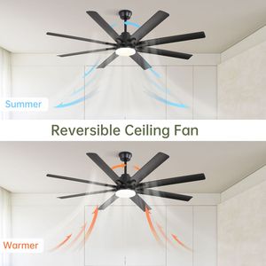 66-Inch Modern LED <b>Ceiling</b> Fan with Dimmable <b>Light</b> 8 ABS Blades Smart Remote Control Reversible DC Motor Black for Home <b>Office</b> - Product Image 4