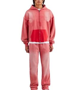 Custom Women's Acid Washed Heavyweight Sweatsuits 100% Cotton Windproof Oversized Hoodies and <b>Sweatpants</b> <b>Sets</b> embroidery logo - Product Image 1