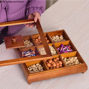 Plateau de service avec couvercle, 9 compartiments pour noix, bonbons, collations de fête, style chinois traditionnel, plats et assiettes rectangulaires - Product Image 1