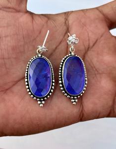 Boucles d'oreilles pendantes en argent sterling Tanzanite, ovales et massives, bijoux en pierres précieuses faits à la main, cadeau élégant pour femmes - Product Image 6