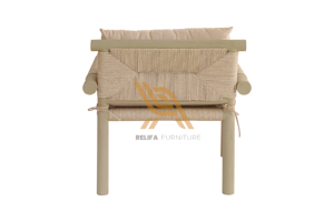 Modern Teak Outdoor <b>Armchair</b> with Beige Cushions Weather Resistant Durable Garden Furniture Solid Wood Frame Warehouse <b>Dining</b> - Product Image 4