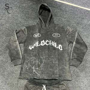 Survêtement d'hiver à capuche de haute qualité, effet délavé, en molleton 100% coton, style streetwear unisexe, service OEM - Product Image 3