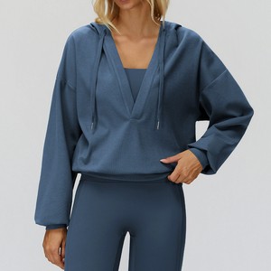 Ensemble de sweat-shirt à capuche sur mesure à manches longues de couleur unie, coupe décontractée, vêtements d'automne, matière respirante en coton et élasthanne, OEM - Product Image 2