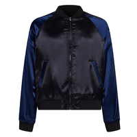 Nouveautés : Vestes bomber en satin noir et bleu marine pour homme, style streetwear, légères, fermeture éclair.