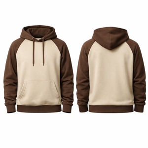 Premium Two-Tone Raglan Sports men's <b>Hoodies</b> dark Brown and <b>Cream</b> Color Pullover High Quality Custom Streetwear - Product Image 3