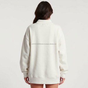 Sweat-shirt blanc oversize à col rond pour femme, en maille épaisse, imprimé rose sur le devant, coupe régulière, manches longues, idéal pour le printemps - Product Image 2