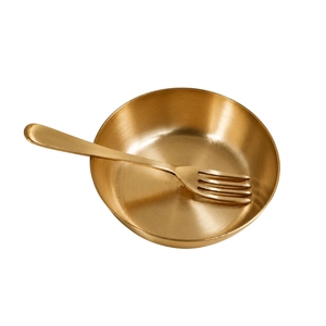 Ensemble de bols en laiton brossé doré de luxe, ensemble de bols à riz et à soupe coréens traditionnels faits à la main Bangjja Yugi avec fourchette, vaisselle - Product Image 1
