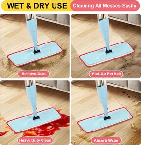 Serpillère plate en microfibre professionnelle de haute qualité, écologique et durable, avec manche en acier inoxydable, 4 tampons réutilisables et lavables, essorage automatique - Product Image 6