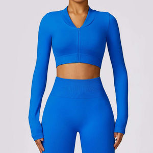 Veste de yoga sans couture pour femme, veste de sport à manches longues, fermeture éclair, séchage rapide, vêtements de fitness, veste de course pour femme - Product Image 6