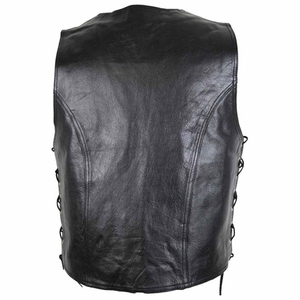 Chaleco de Cuero Original para Hombre, Estilo Motociclista, Cuello en V, Cierre de Botón, Cintura Ajustable, Bolsillos, Ropa Exterior para Otoño, Invierno y Primavera - Product Image 2