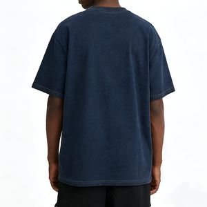 T-shirt personnalisé pour homme, coupe oversize, 100% coton, matière épaisse 260 g/m², avec patch, style rétro streetwear, effet délavé, vierge, pour impression DTG - Product Image 2