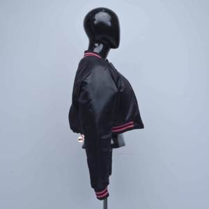 Satin Bomber <b>Jacket</b> <b>Pink</b> Trim Full Sleeve Zipper Closure Leopard Pattern Turn-down Collar Regular Winter - Product Image 2