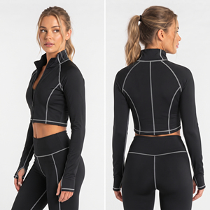 Wholesale Crop <b>Yoga</b> Training <b>Jacket</b> Women Gym Outerwear Crop Coat Spandex Polyester Crop Zipper Ladies Workout Wear Short <b>Jacket</b> - Product Image 4