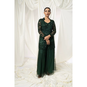 Robe de soirée en dentelle émeraude pour femmes |   Robe de soirée sirène longue à manches longues, brodée de sequins, pour invitées de mariage et soirées - Product Image 3
