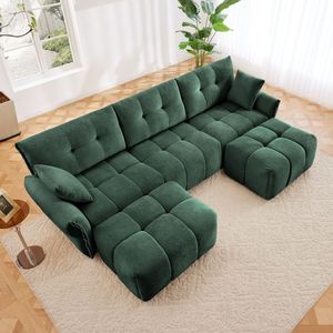 Elegante Divano a 3 Posti in Tessuto Chenille Testurizzato con Struttura in Legno Massello e Pouf con Cuscini Decorativi per Soggiorno - Product Image 2
