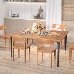 Tavolo da Pranzo in Legno di Acacia per Patio con Foro per Ombrellone e Gambe in Metallo - Product Image 2