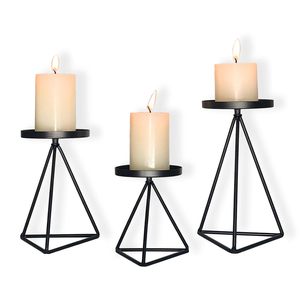 Modern <b>Black</b> Pillar Candle Holder Set 3 Pieces Geometric <b>Candlestick</b> Stands for Wedding Table Centrepiece and Home Decor - Product Image 1