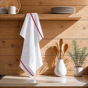 Serviettes de cuisine de Noël 2026 au design rayé moderne avec taille et logo personnalisés à prix abordable. - Product Image 1