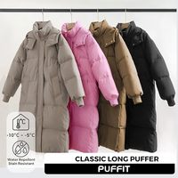 Pembe Uzun Kapitone Ceket Kadın Kapüşonlu Kışlık Mont Tam Kol Tek Renk Kalın Sıcak Polyester Elyaf Dış Giyim