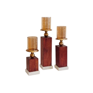 Vintage Bronze Cast Metal Pillar <b>Candle</b> Stand Set Amber Cylinder <b>Glass</b> <b>Hurricane</b> Lantern Home Decor - Product Image 3