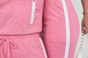 Conjunto de 2 Piezas Rosa para Mujer, Top de Manga Corta con Cuello Redondo y Falda a la Rodilla con Rayas Laterales, Atuendo Casual - Product Image 6