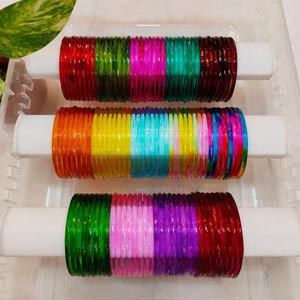 Ensembles de bracelets en verre Jelly Bangles pour femmes, style élégant, fabrication artisanale indienne, bijoux Churiyan, plaqué argent, tendance mariage, géométrique - Product Image 1