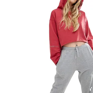 Wholesale High Quality MSWWH13 Light Red Popular Casual Crop Top Hot Summer Women Custom Hoodie
