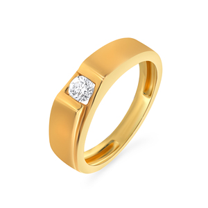 Sleek Supremacy <b>Men</b> Solitaire <b>Ring</b> Luxury 18K Yellow Gold Flush <b>Set</b> Round Brilliant Diamond Solitaire <b>Ring</b> for Women Minimalist - Product Image 1