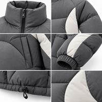 Blouson matelassé unisexe gris à col montant, fermeture éclair, coupe-vent, en polyester épais, décontracté pour l'hiver, coupe ample, design color block