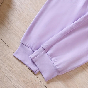 Survêtement pour filles à imprimé papillon violet, manches longues, col rond, coupe ample, décontracté, avec taille élastique et design décoratif sur le côté - Product Image 6